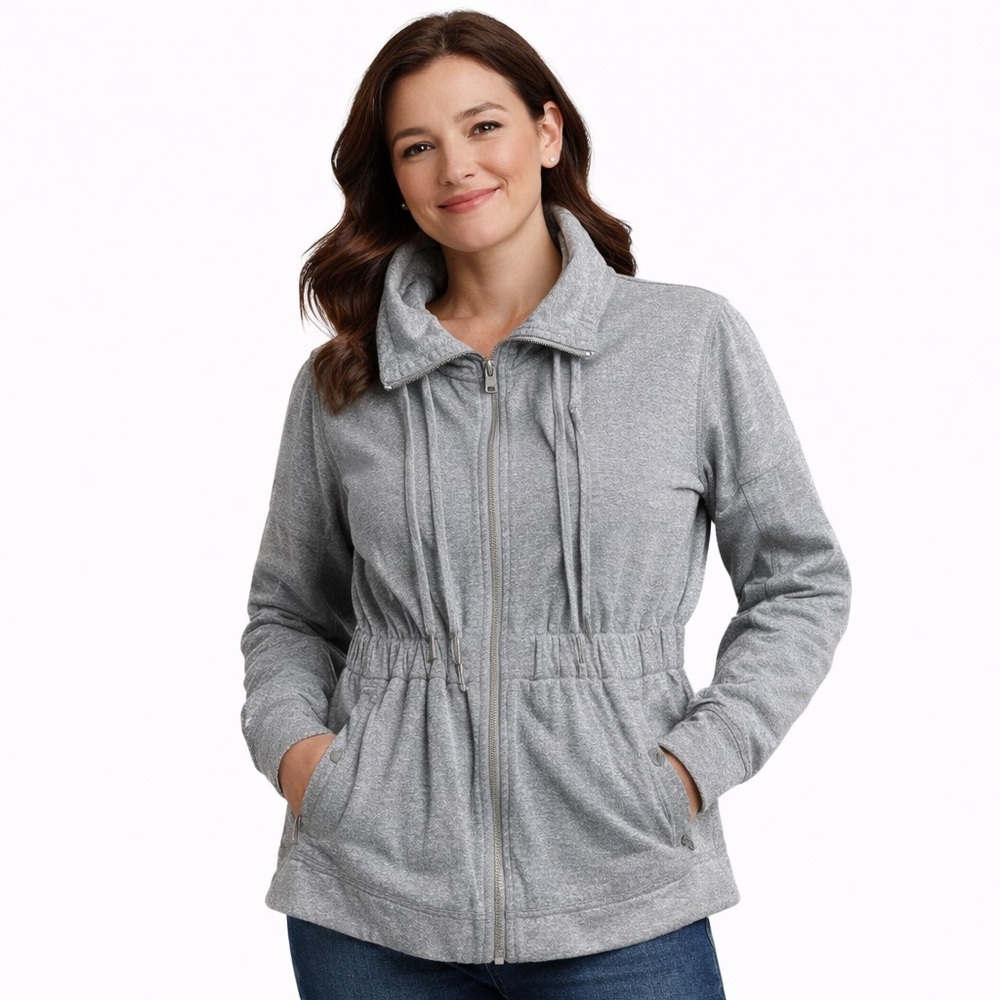 Armani Exchange Gray‎ Full Zip Jacket Women’s Size M Cinched Waist High Collar